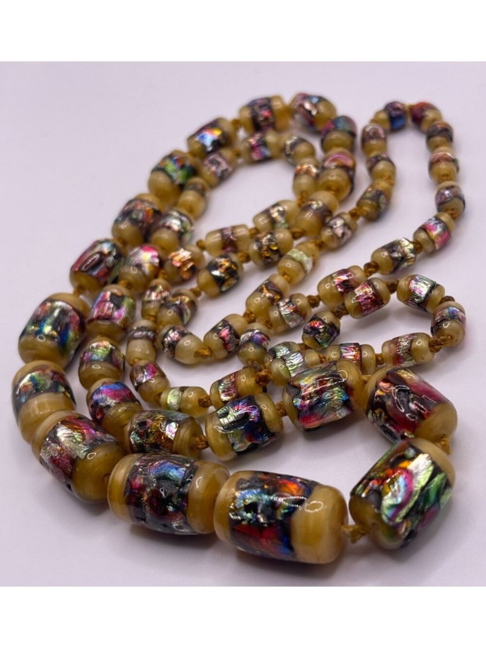 Vintage 1930s Italian Murano Yellow Glass Foil Beaded Necklace Art Nouveau Jewel - Picture 16 of 16
